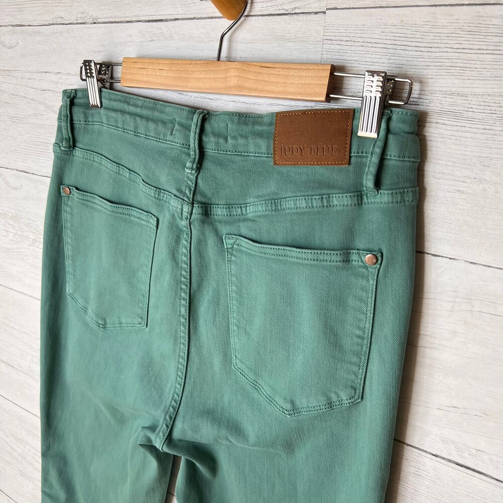 Judy Blue Jeans Womens Size 13/31 Green Garment Dyed Boot Cut Raw Hem - Picture 14 of 16